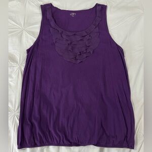 LOFT Ann Taylor Purple Ruffle Neck Tank Top XL Sleeveless Blouse Cotton